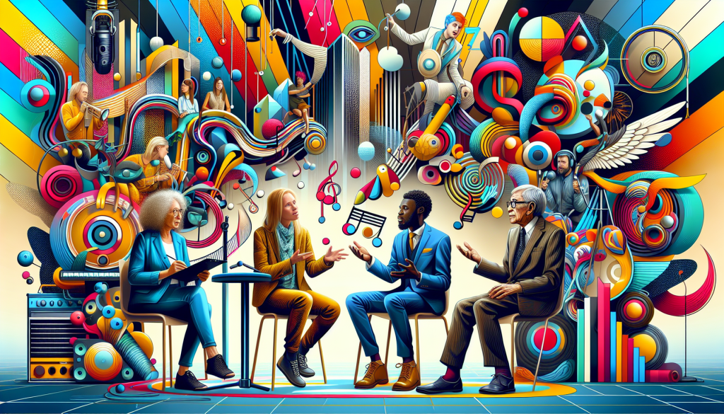 People being interviewed in a studio setting.