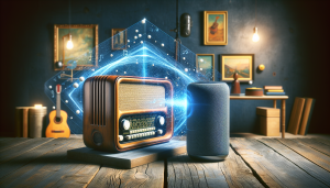 Modern radios and smart speakers on display.