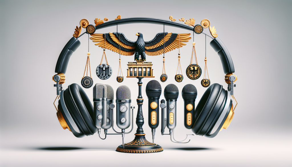 Microphone and headphones symbolizing audio content.