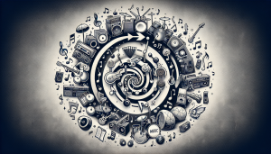 Colorful music genre rotation wheel with icons.
