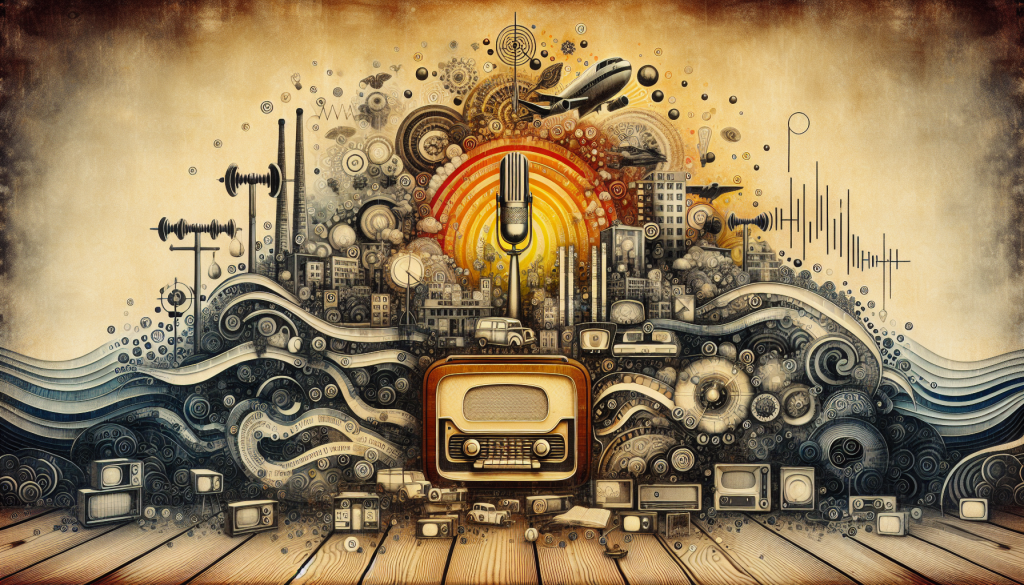 Vintage radios and broadcasting equipment collage