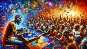 DJ teaching a group of diverse students.